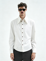 Striped long-pointed collar shirt