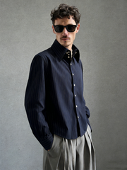 Striped long-pointed collar shirt