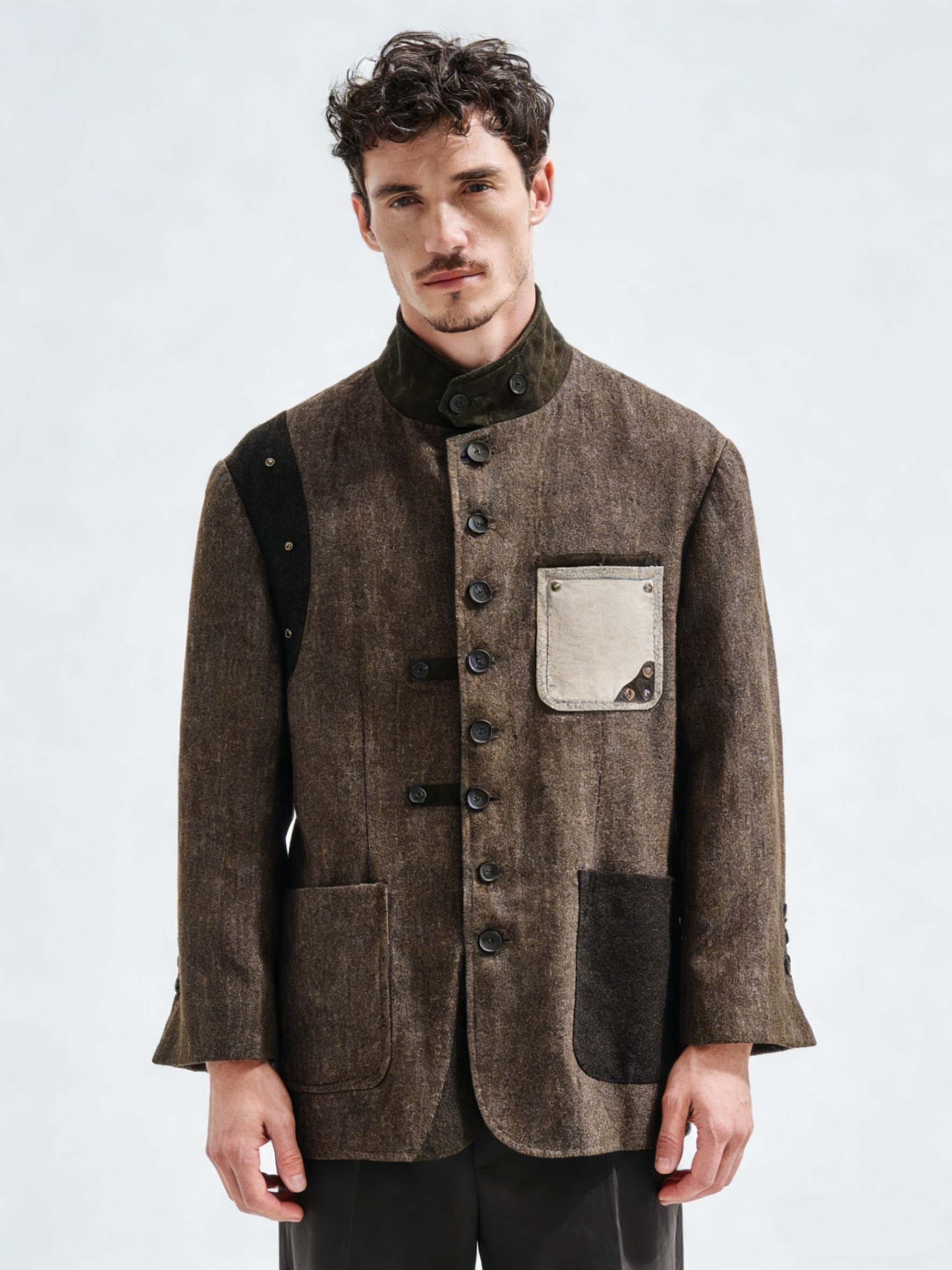 Patchwork V-neck vintage coat