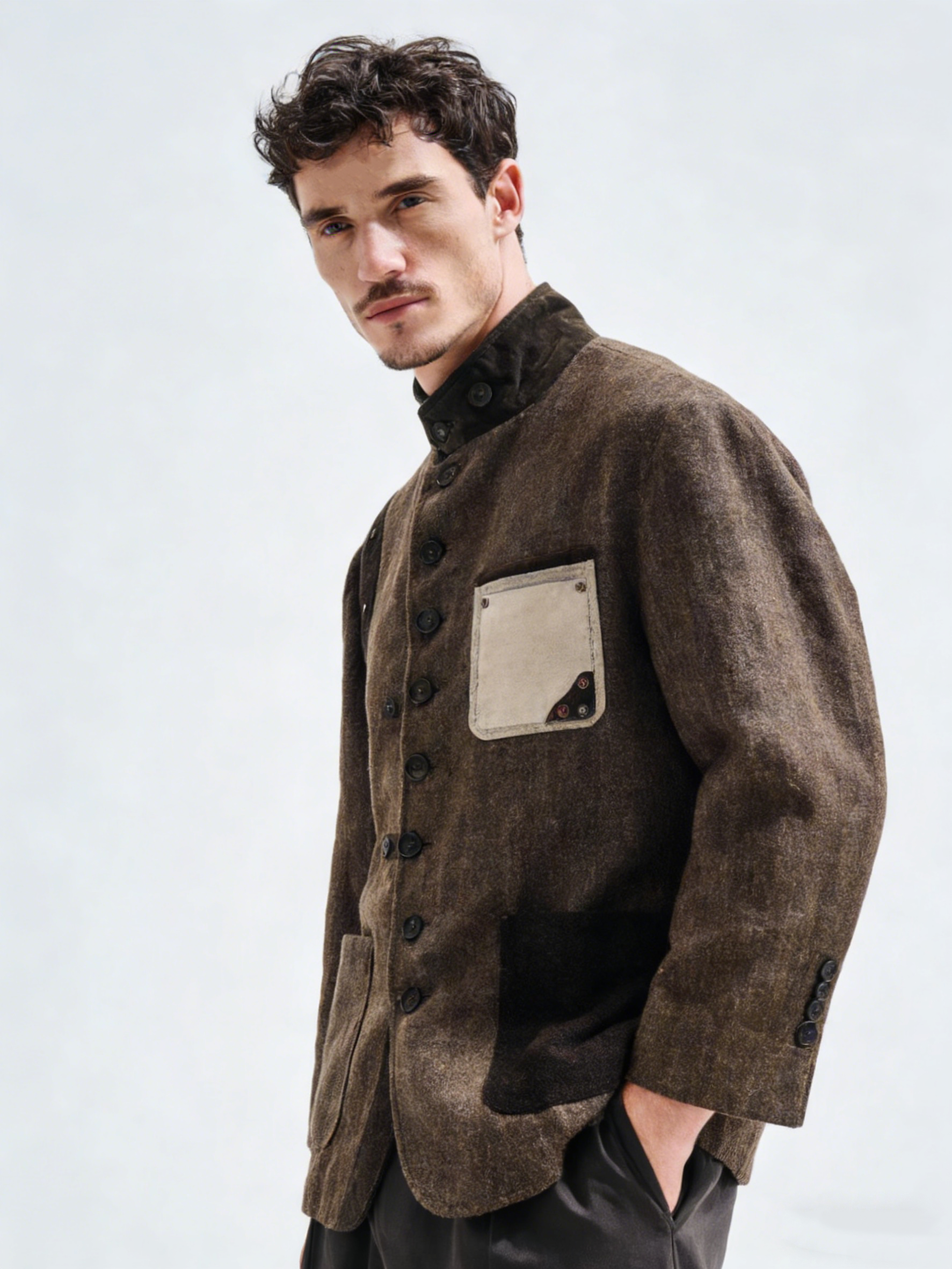 Patchwork V-neck vintage coat
