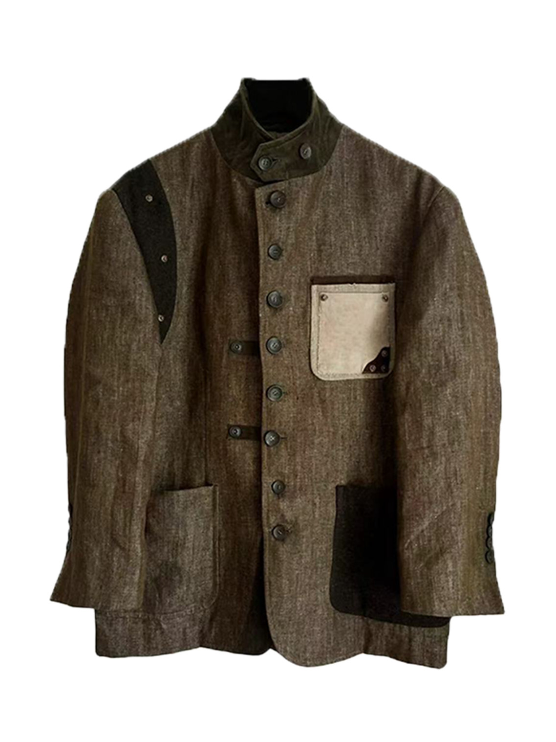 Patchwork V-neck vintage coat