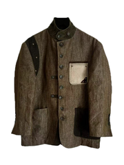 Patchwork V-neck vintage coat