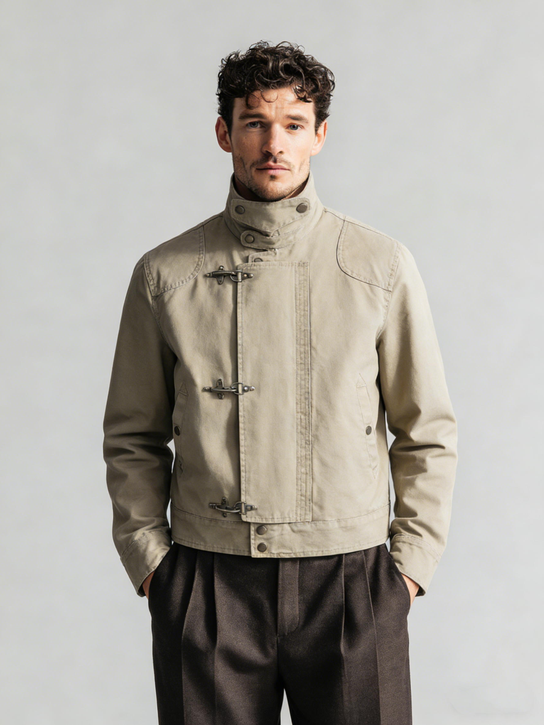 Retro airplane-style button-down men's coat