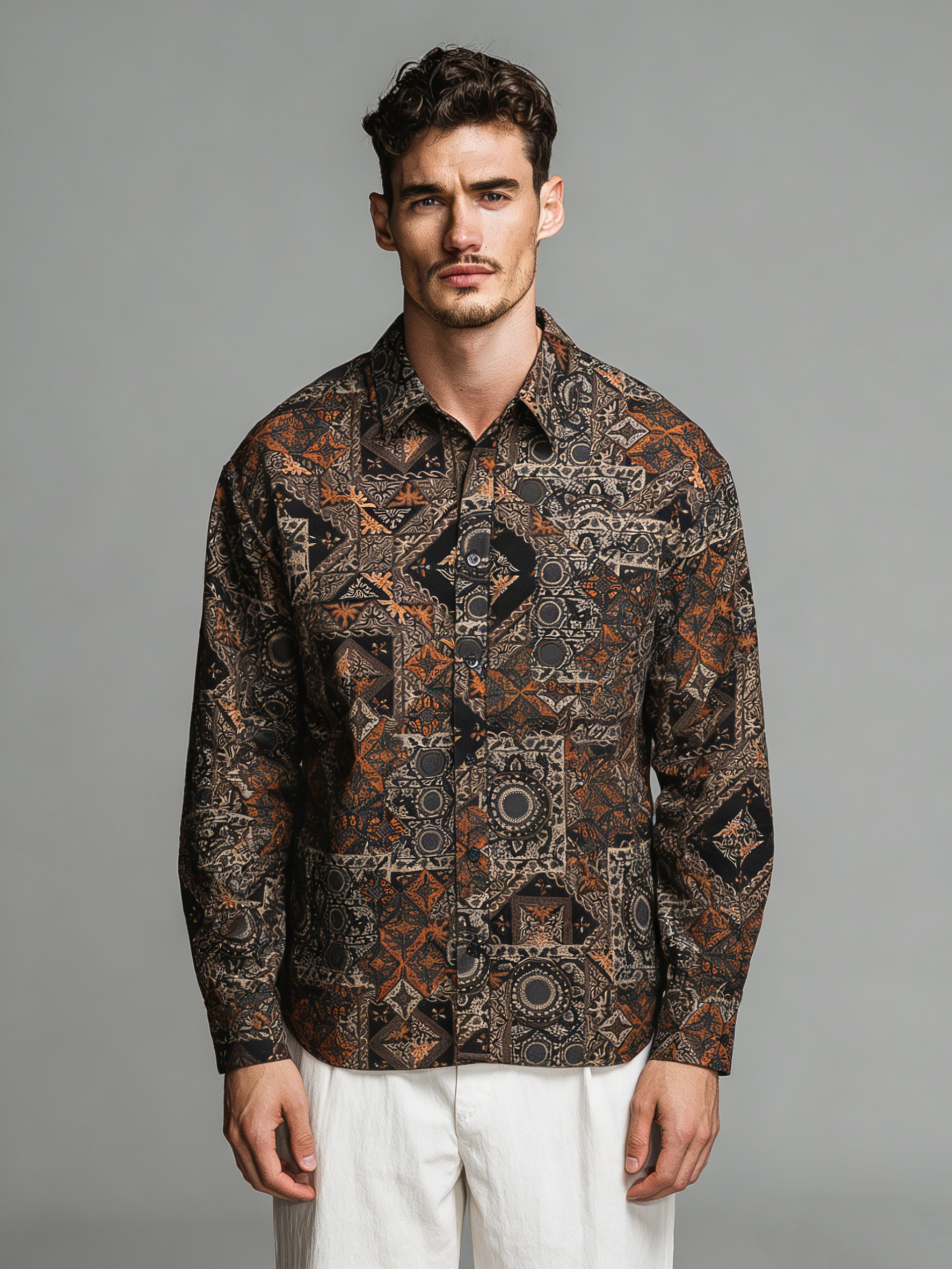 Retro ethnic pattern casual long-sleeved shirt