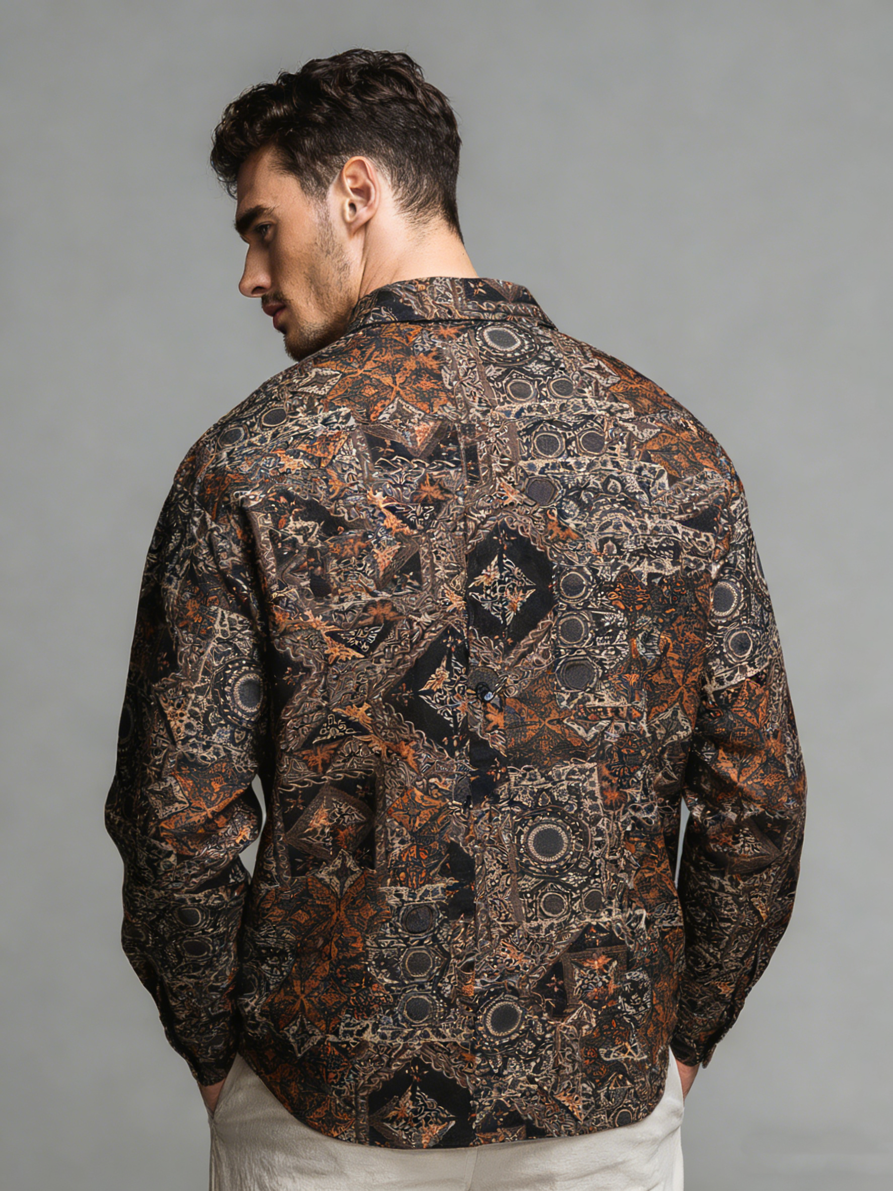 Retro ethnic pattern casual long-sleeved shirt