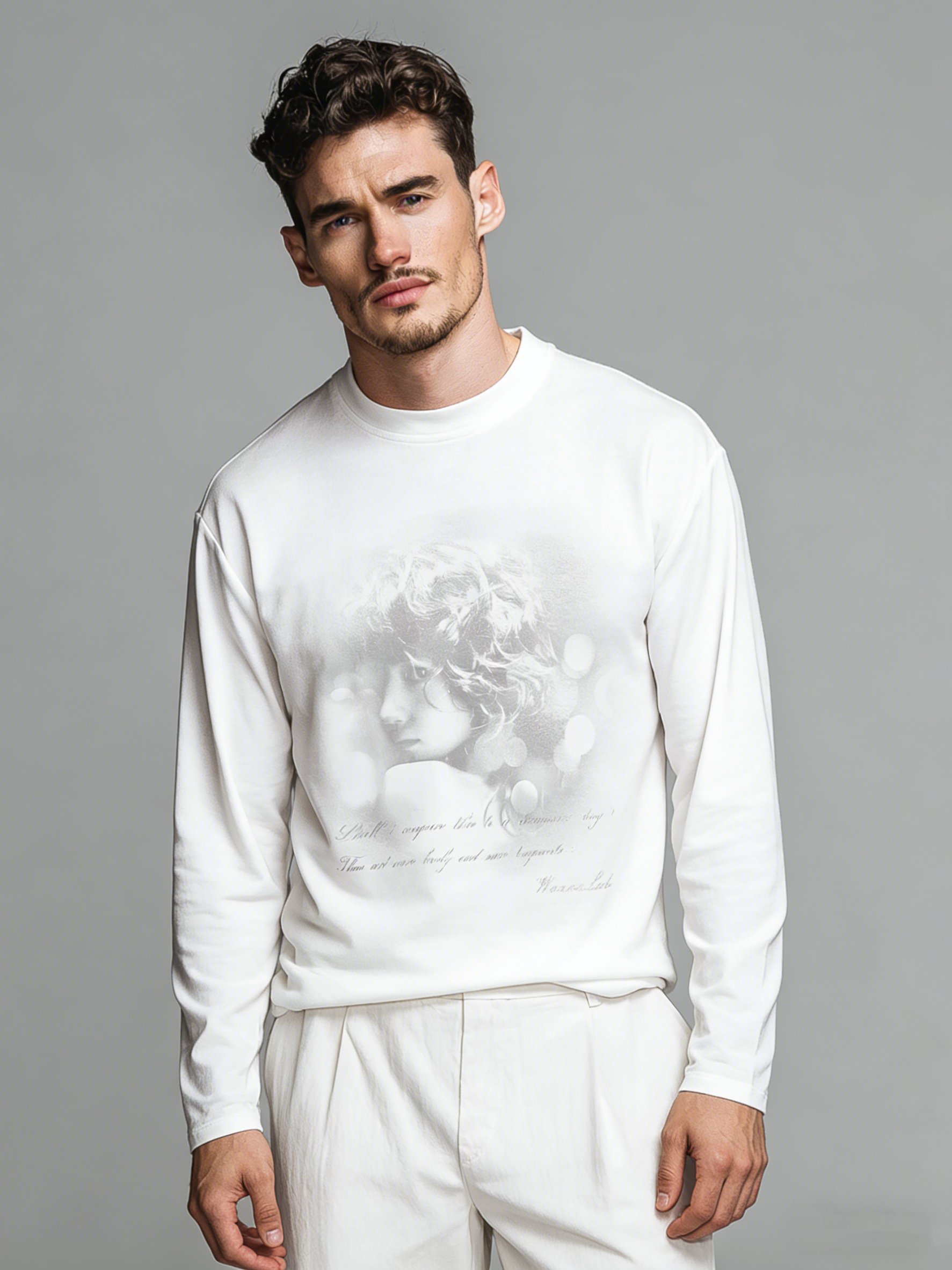 Ancient portrait printed long-sleeved T-shirt