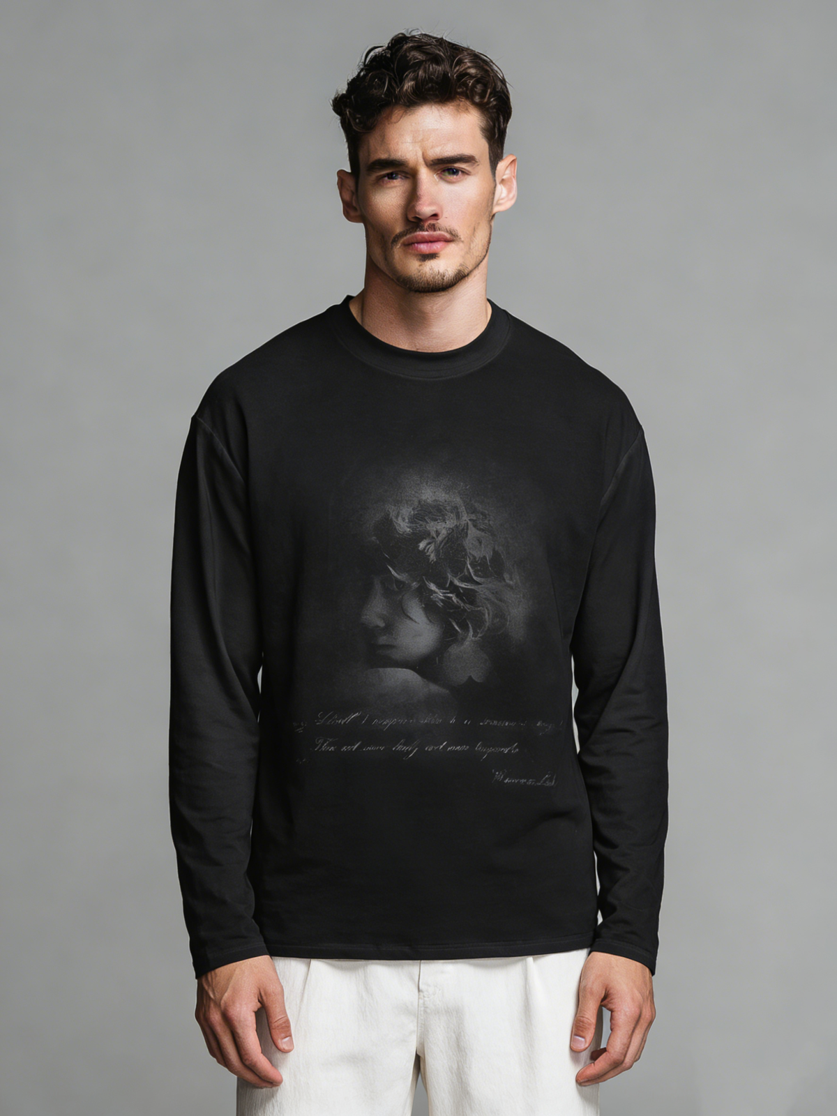 Ancient portrait printed long-sleeved T-shirt