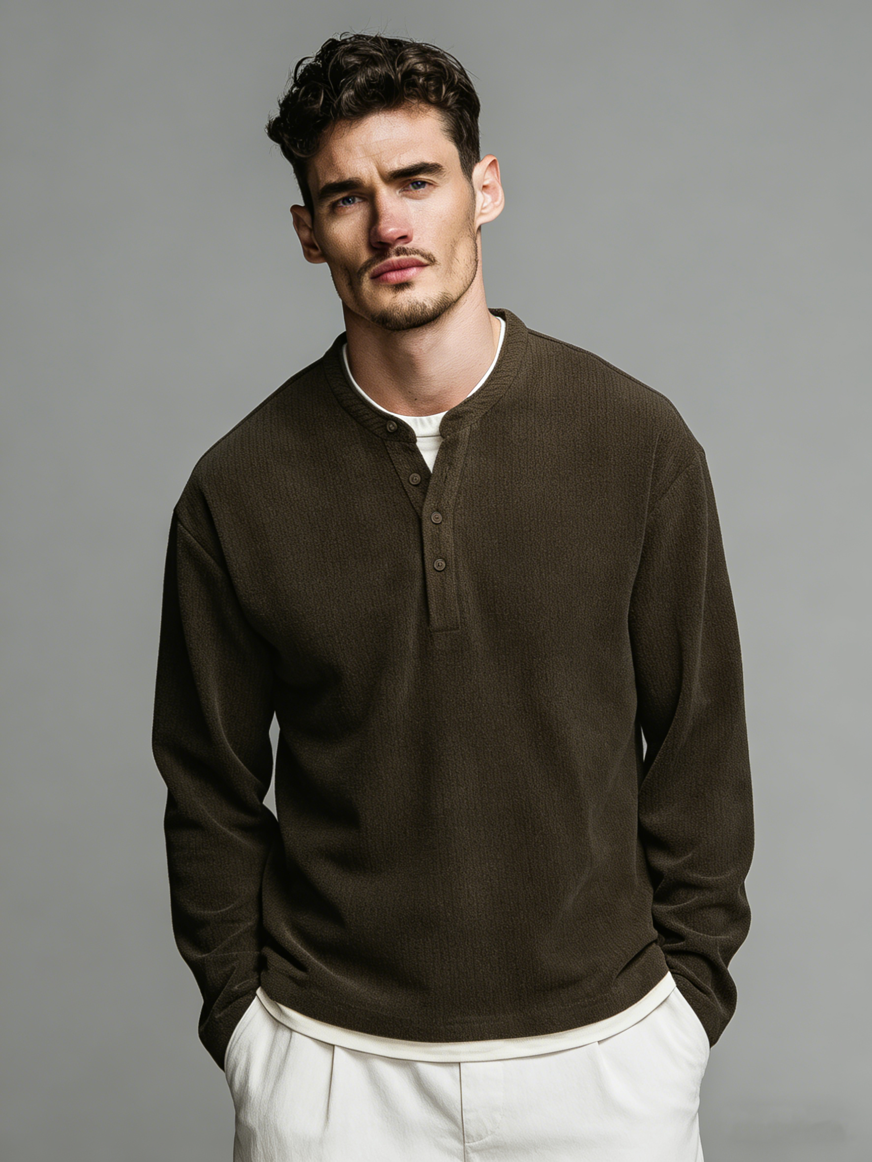 Branch pattern round-neck men's long-sleeved T-shirt