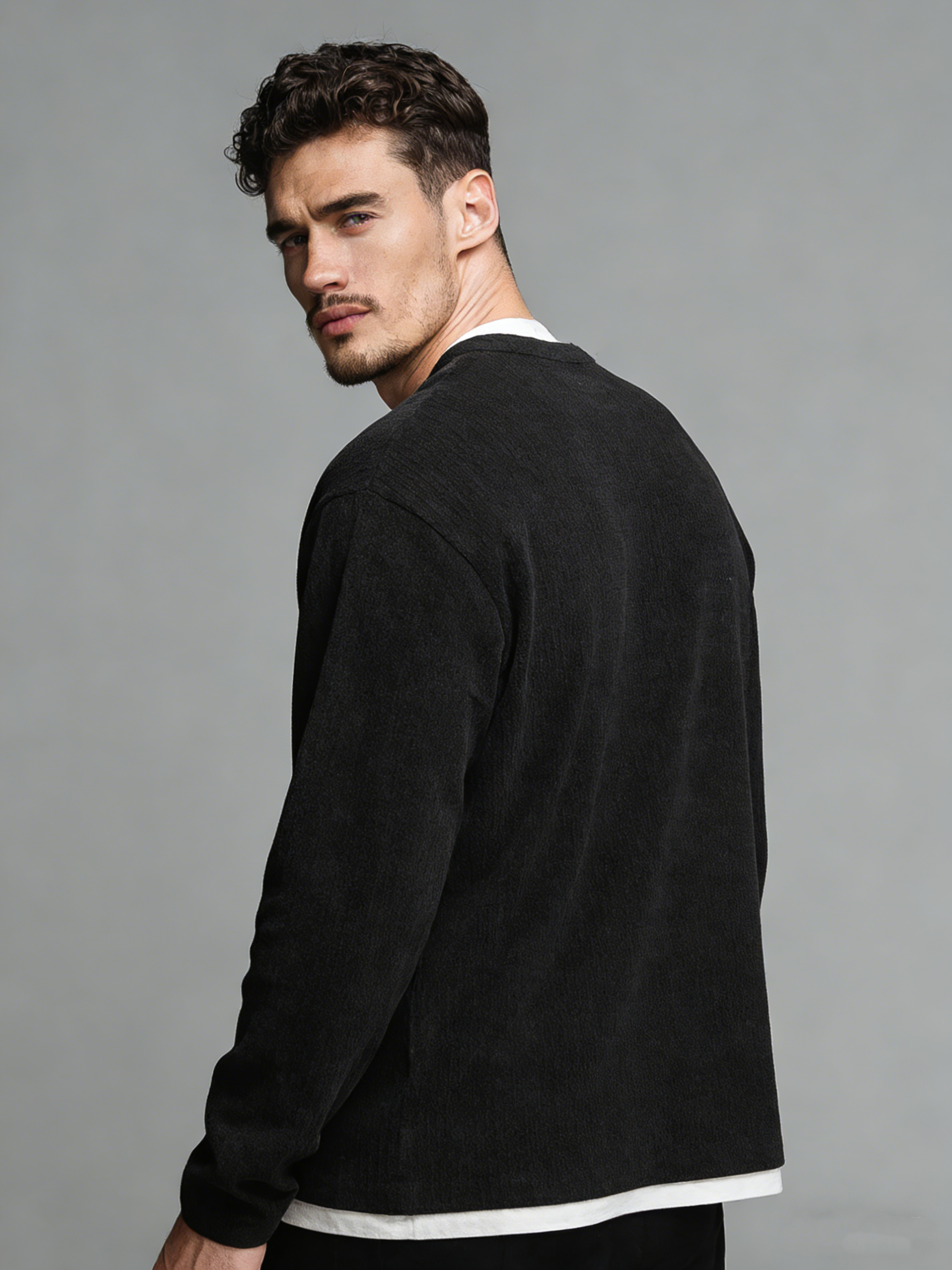 Branch pattern round-neck men's long-sleeved T-shirt