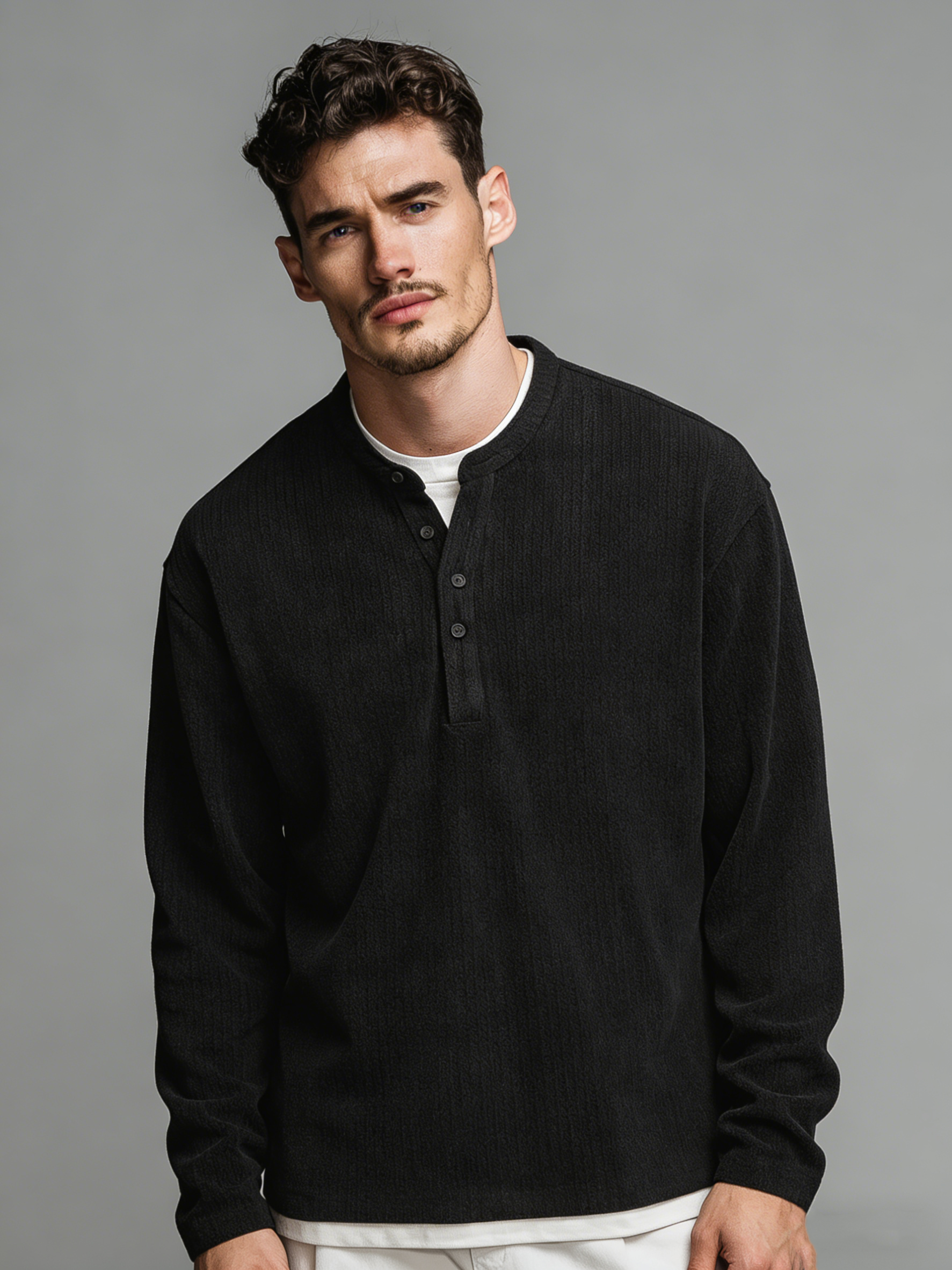 Branch pattern round-neck men's long-sleeved T-shirt