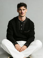 New men's retro embroidered round-neck top