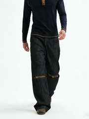 Retro curved and stitched jeans