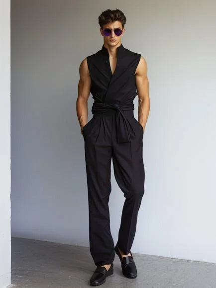 Men's  Cozy Sleeveless Low Collar Jumpsuit