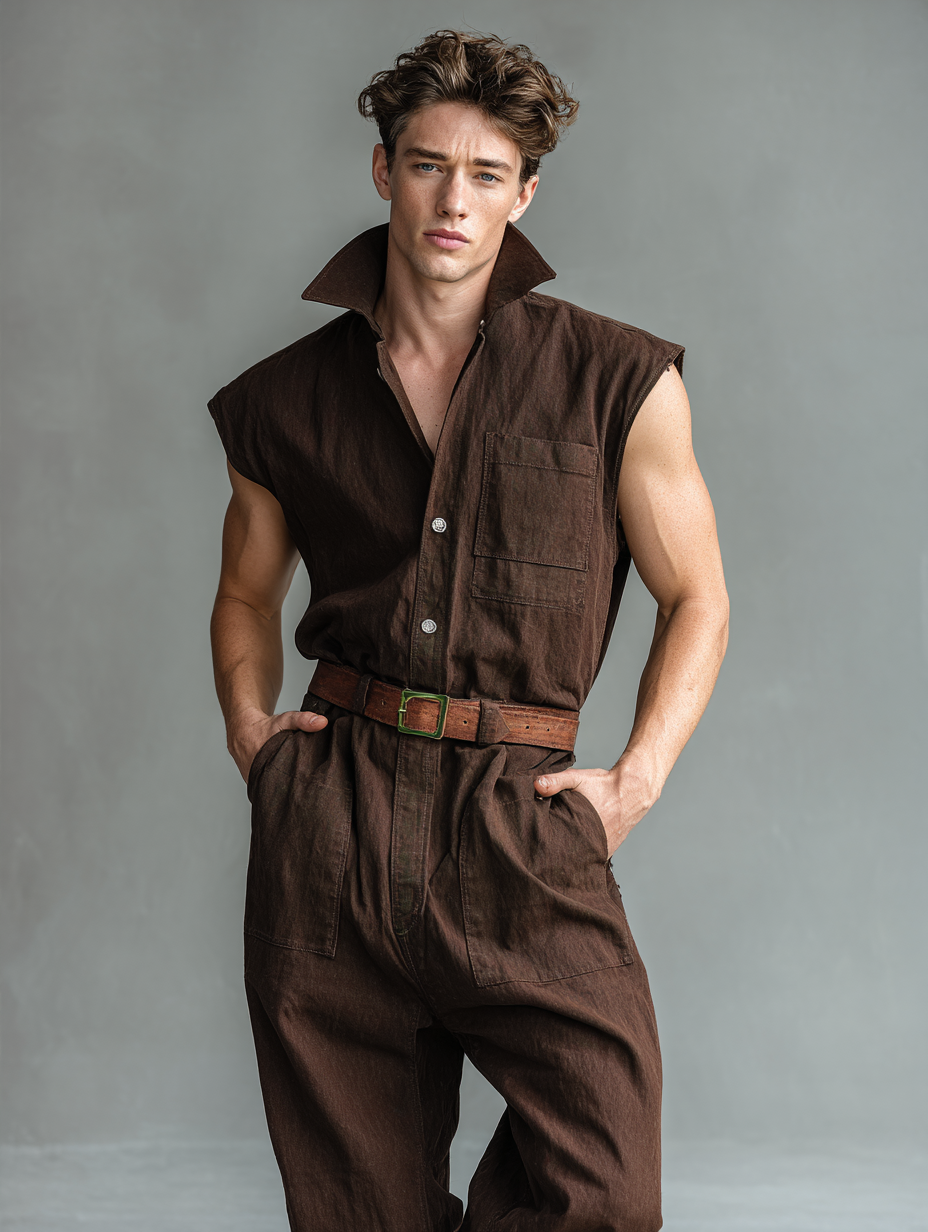 Brown Stylish Sleeveless Stand-Collar Cargo Jumpsuit