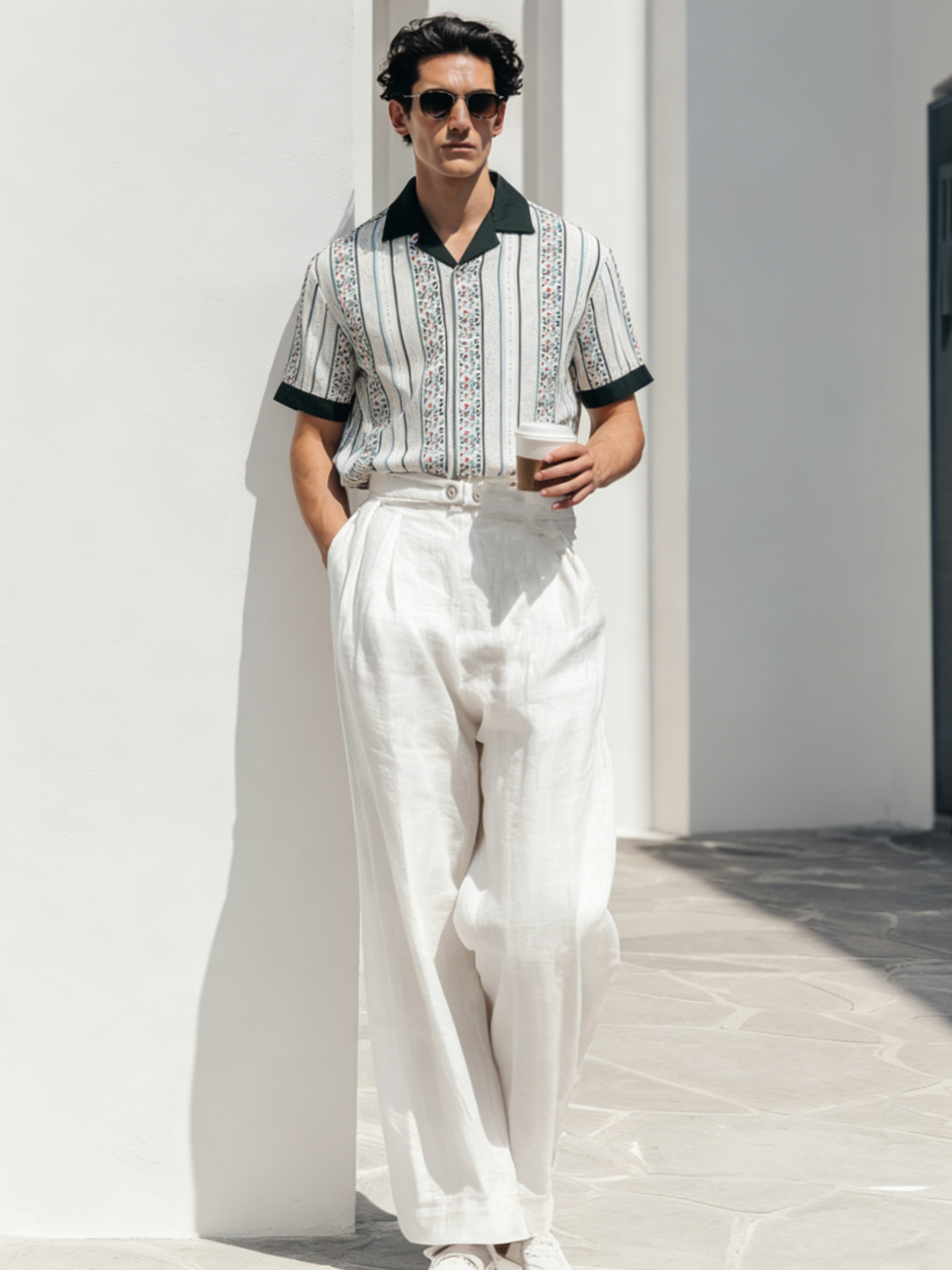 Men's Casual Short-Sleeve Shirt with Cuban Collar