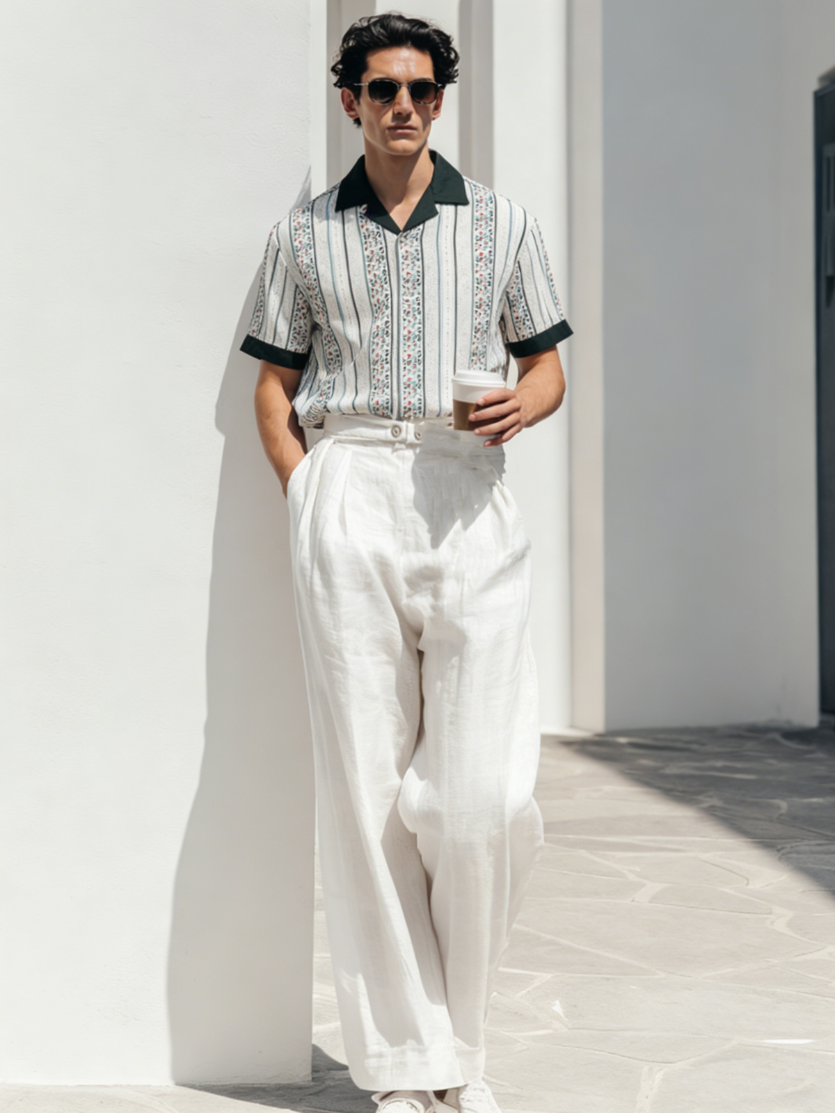 Men's Casual Short-Sleeve Shirt with Cuban Collar