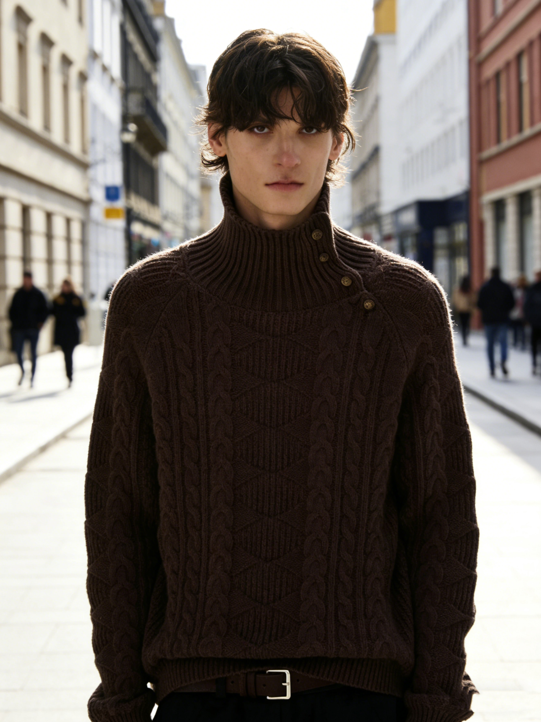 Maglione con bottoni a collo alto