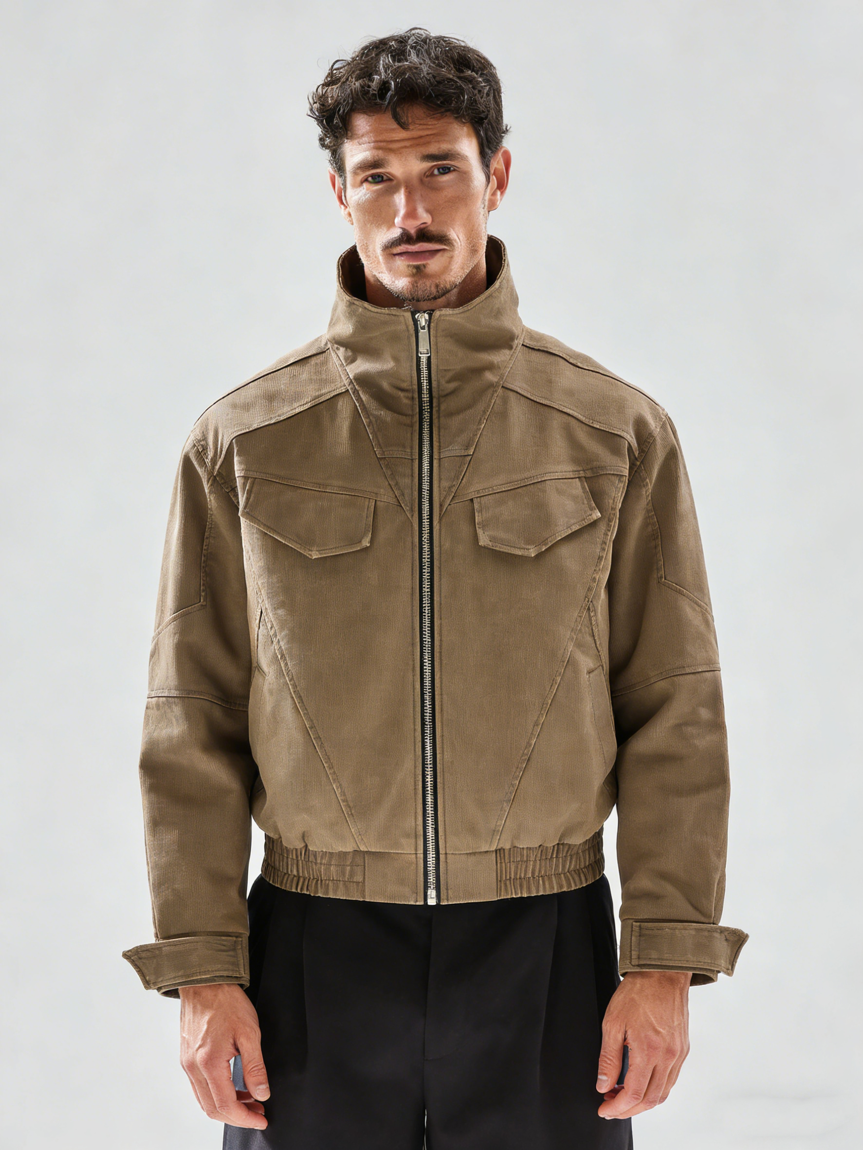 Button-down tailored distressed coat