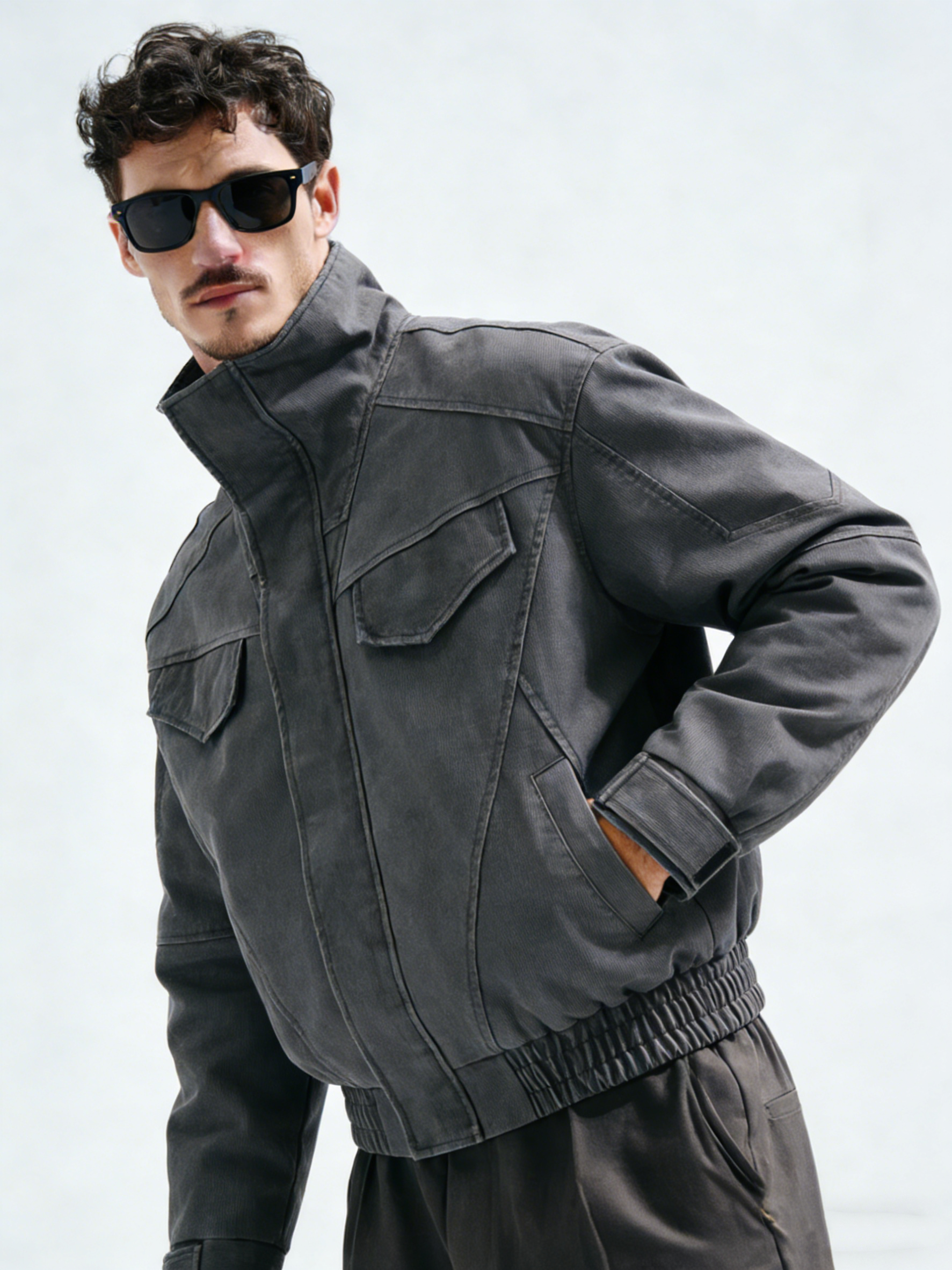 Button-down tailored distressed coat