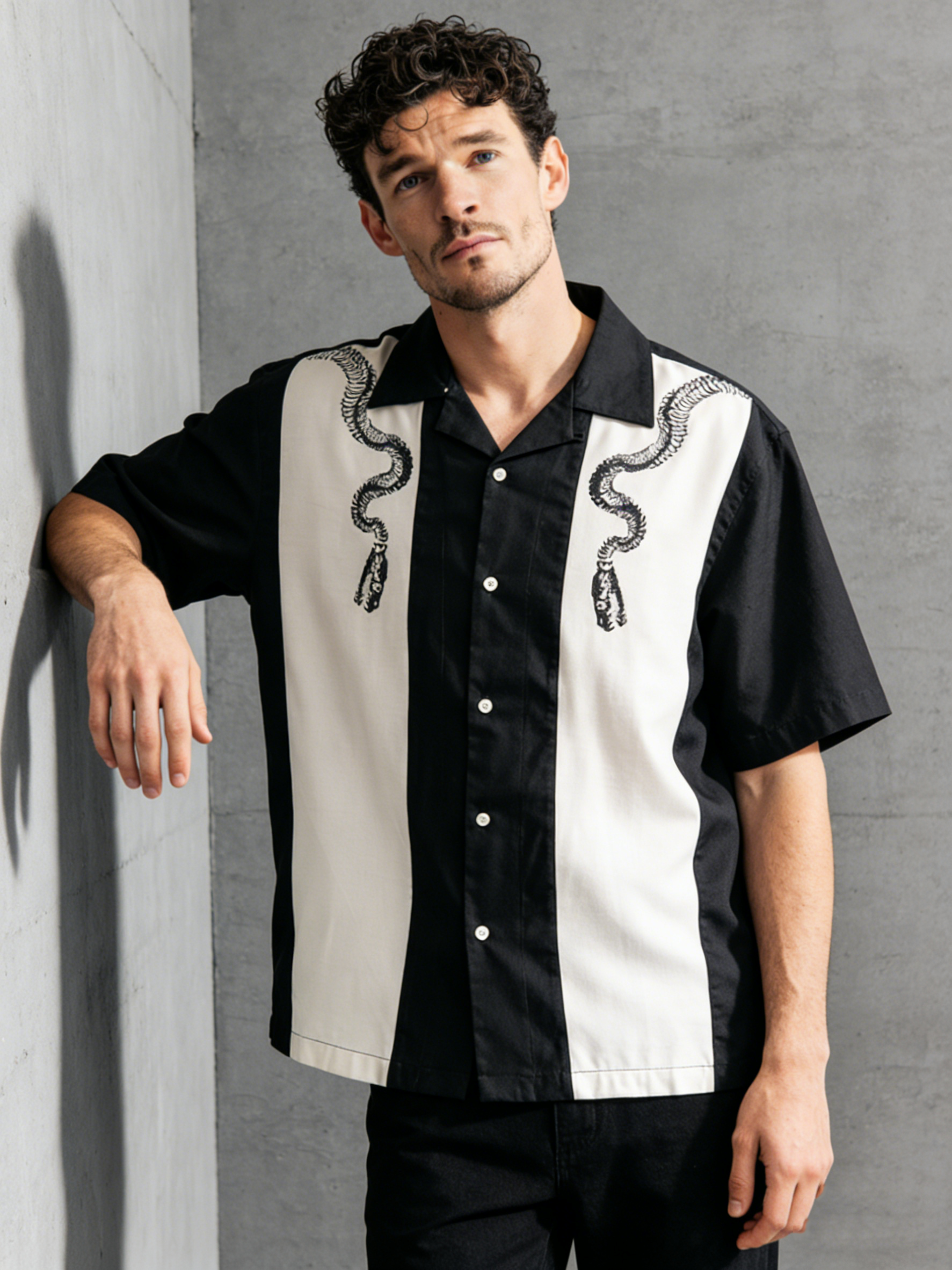 Men's snake print Cuban collar shirt