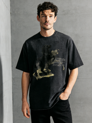 Worn-out washed water-based printed T-shirt