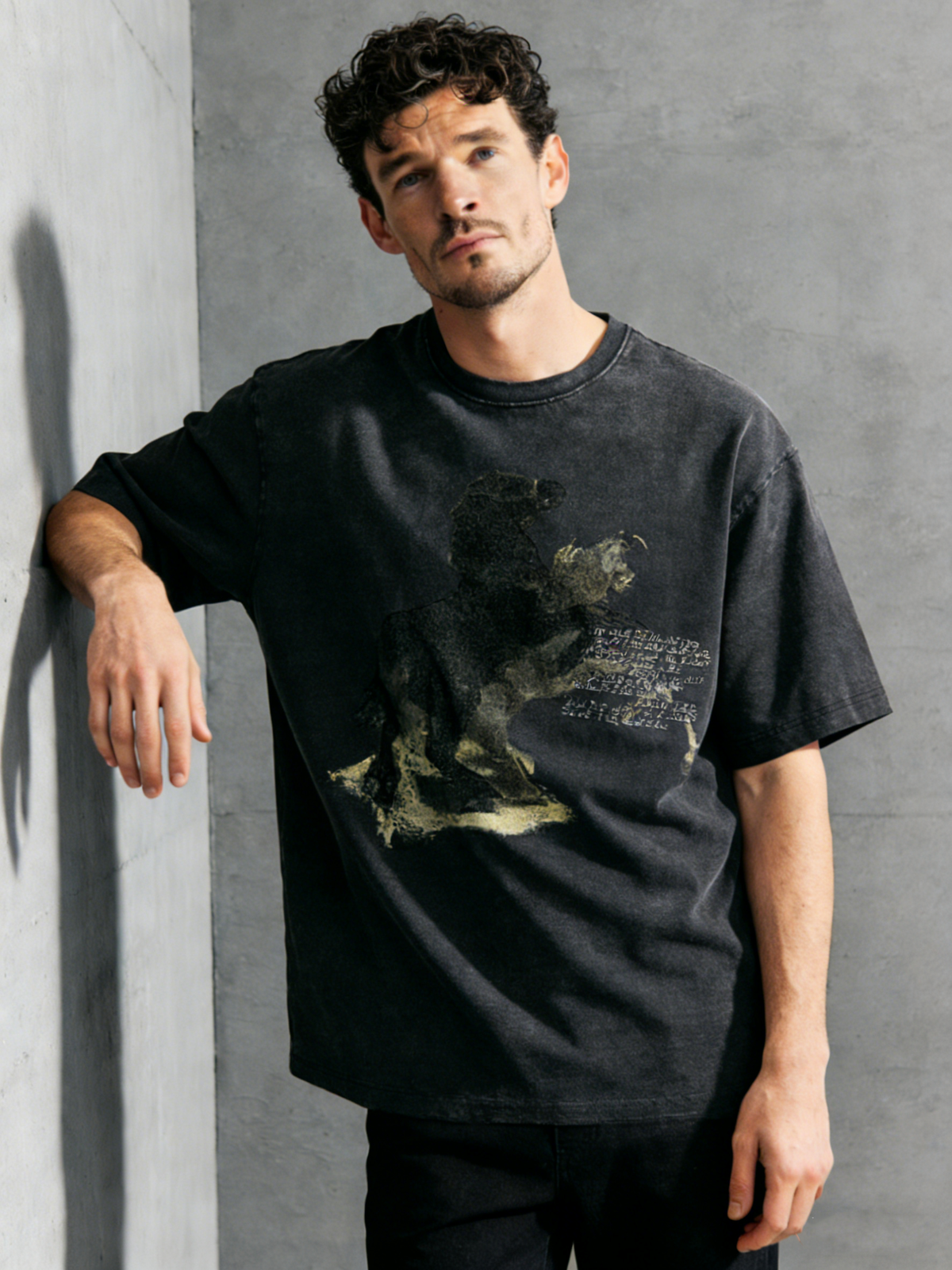 Worn-out washed water-based printed T-shirt