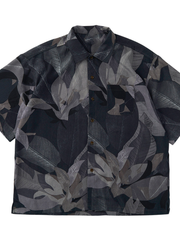 Collared linen short-sleeved shirt