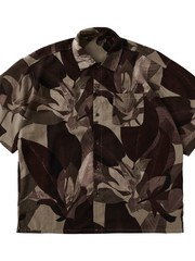 Collared linen short-sleeved shirt