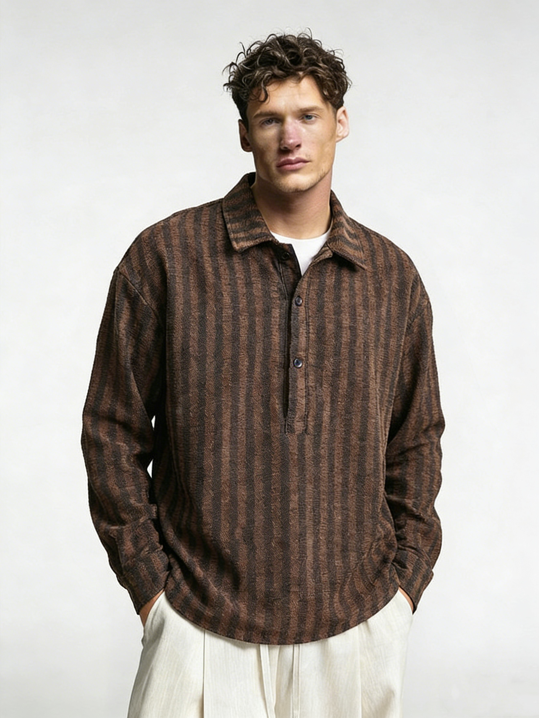 Retro striped half-zip top