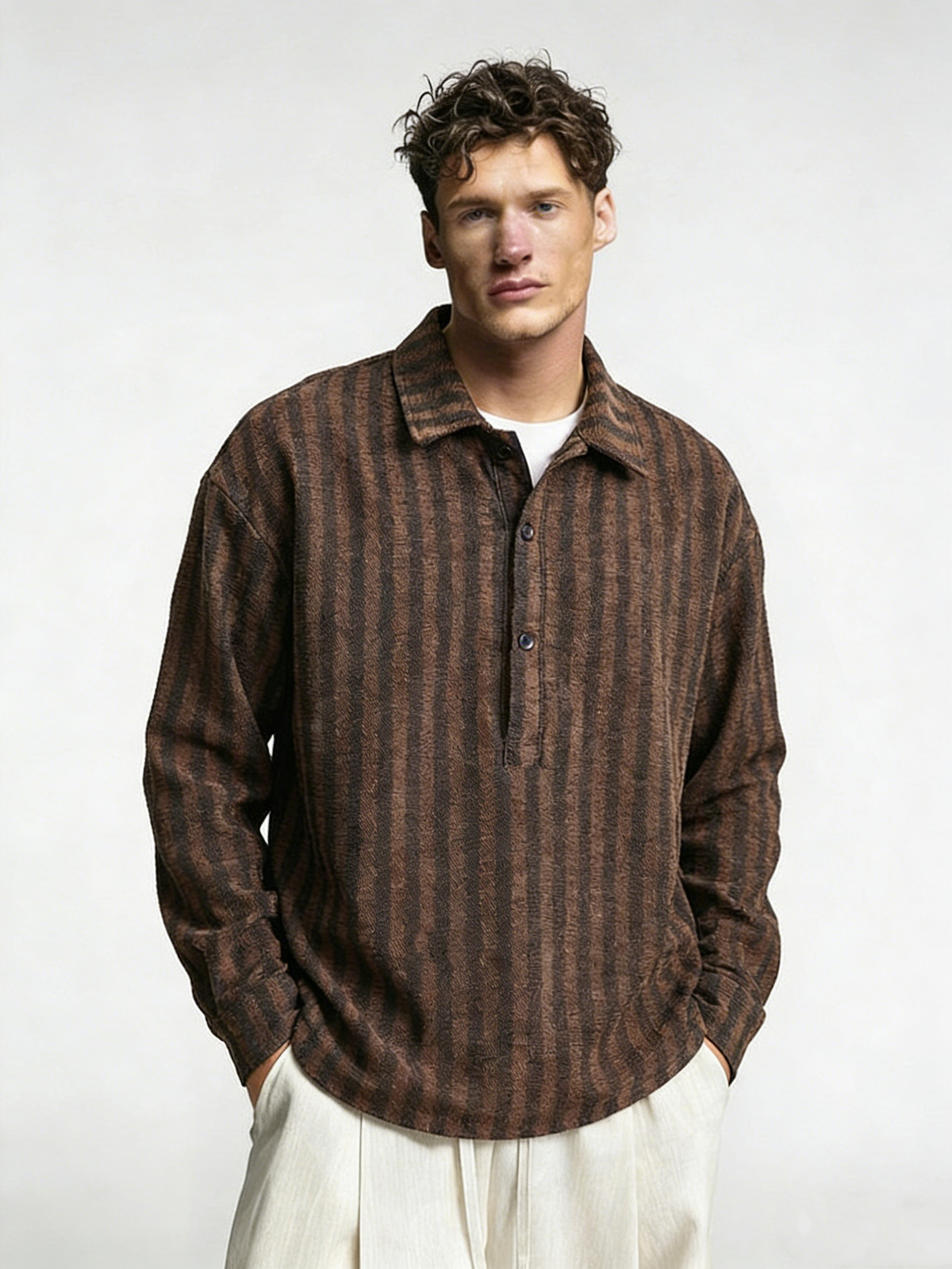 Retro striped half-zip top