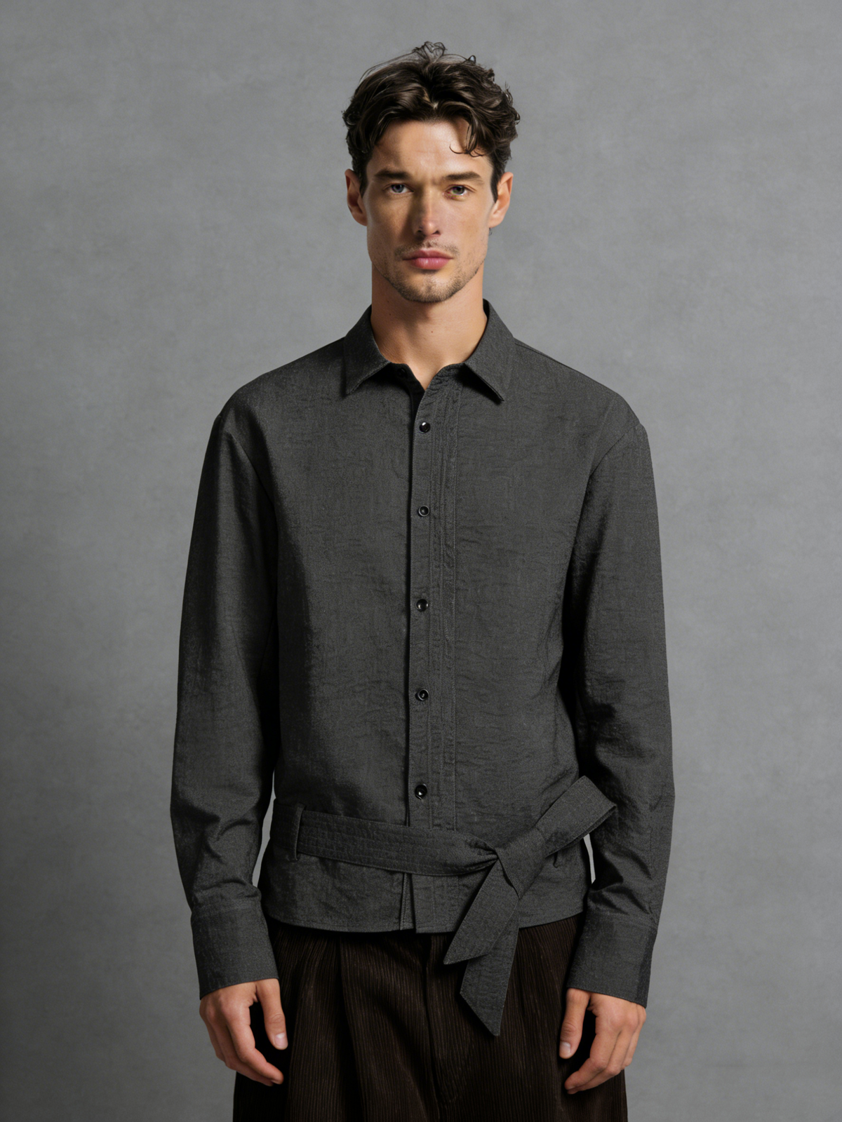Exquisite linen-coated raw denim ribbon shirt