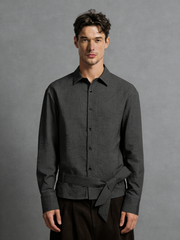 Exquisite linen-coated raw denim ribbon shirt