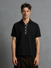 Sequined collar pin polo shirt