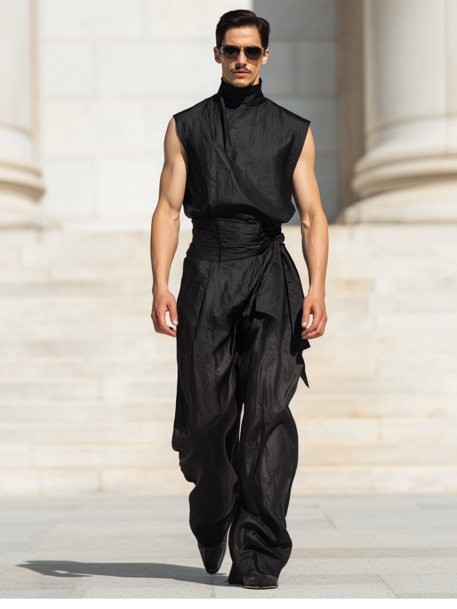 Textured Satin Sleeveless Jumpsuit