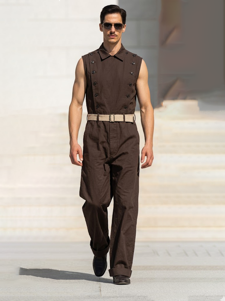 Double-Breasted Front-Opening Casual Jumpsuit (Belt Not Included)