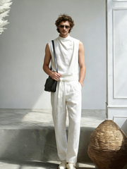 Men's Side-Buckle Stand-Collar Sleeveless Jumpsuit