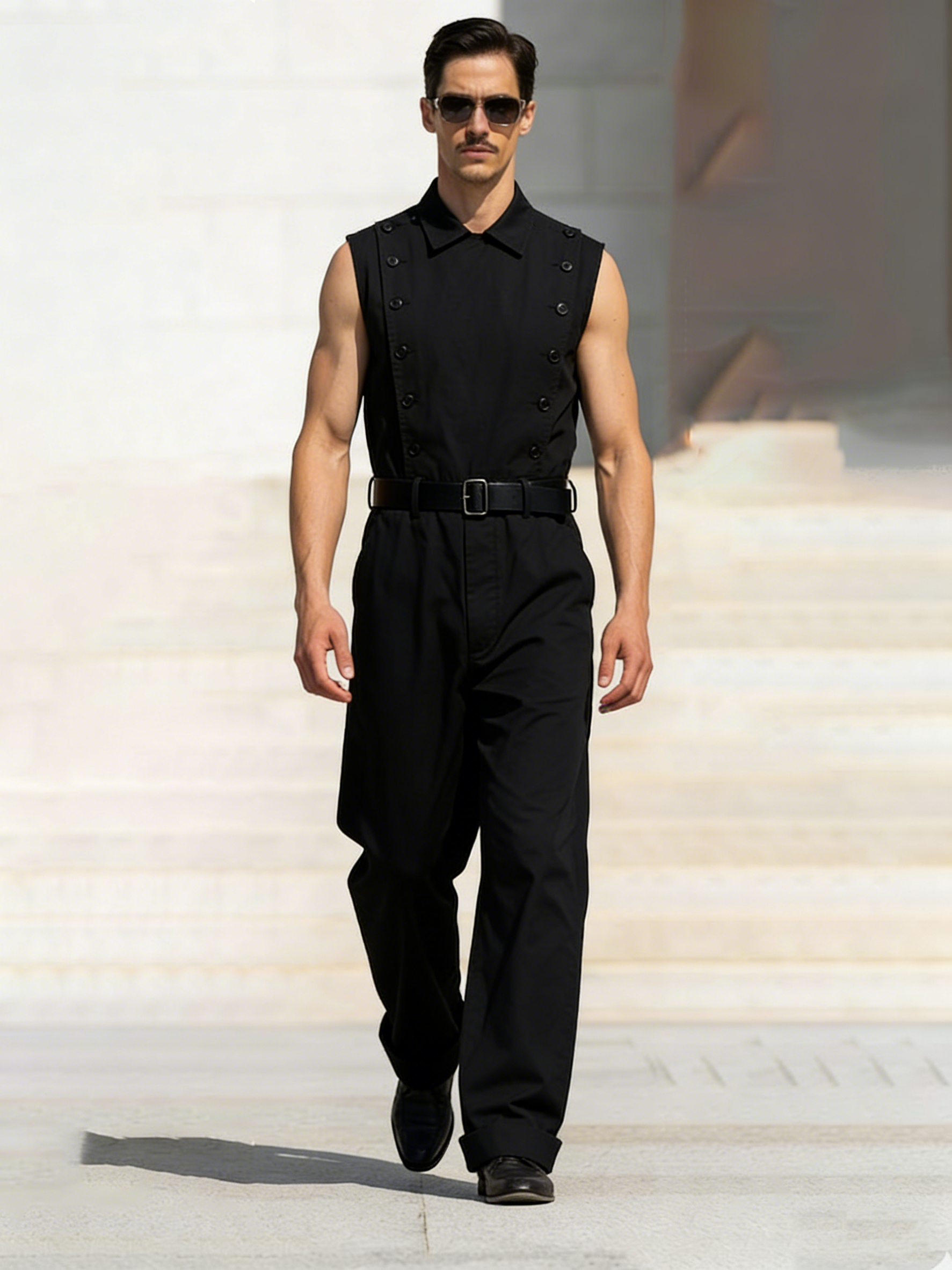 Double-Breasted Front-Opening Casual Jumpsuit (Belt Not Included)