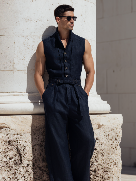 Men's Linen-Paneled Jumpsuit