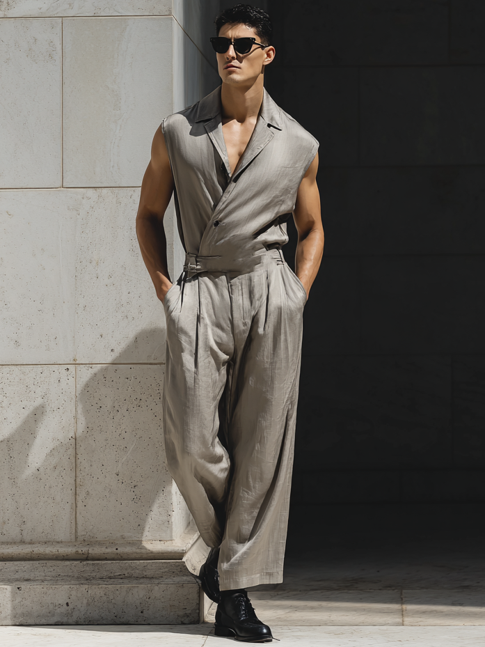 Men's Silk Jumpsuit with Lapels
