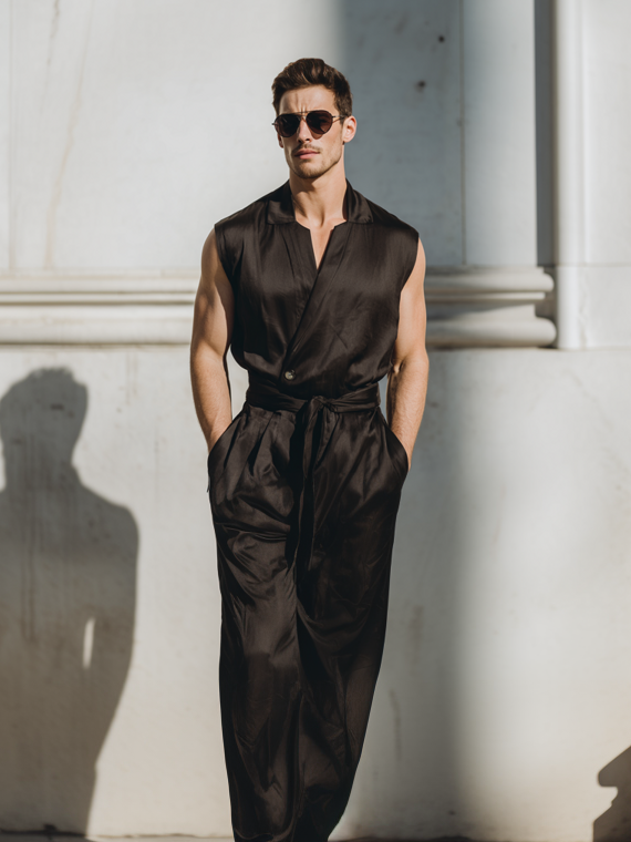 Men's Silk V-Neck Jumpsuit