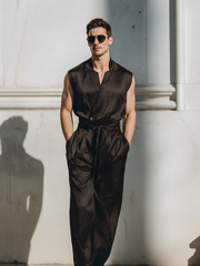 Men's Silk V-Neck Jumpsuit