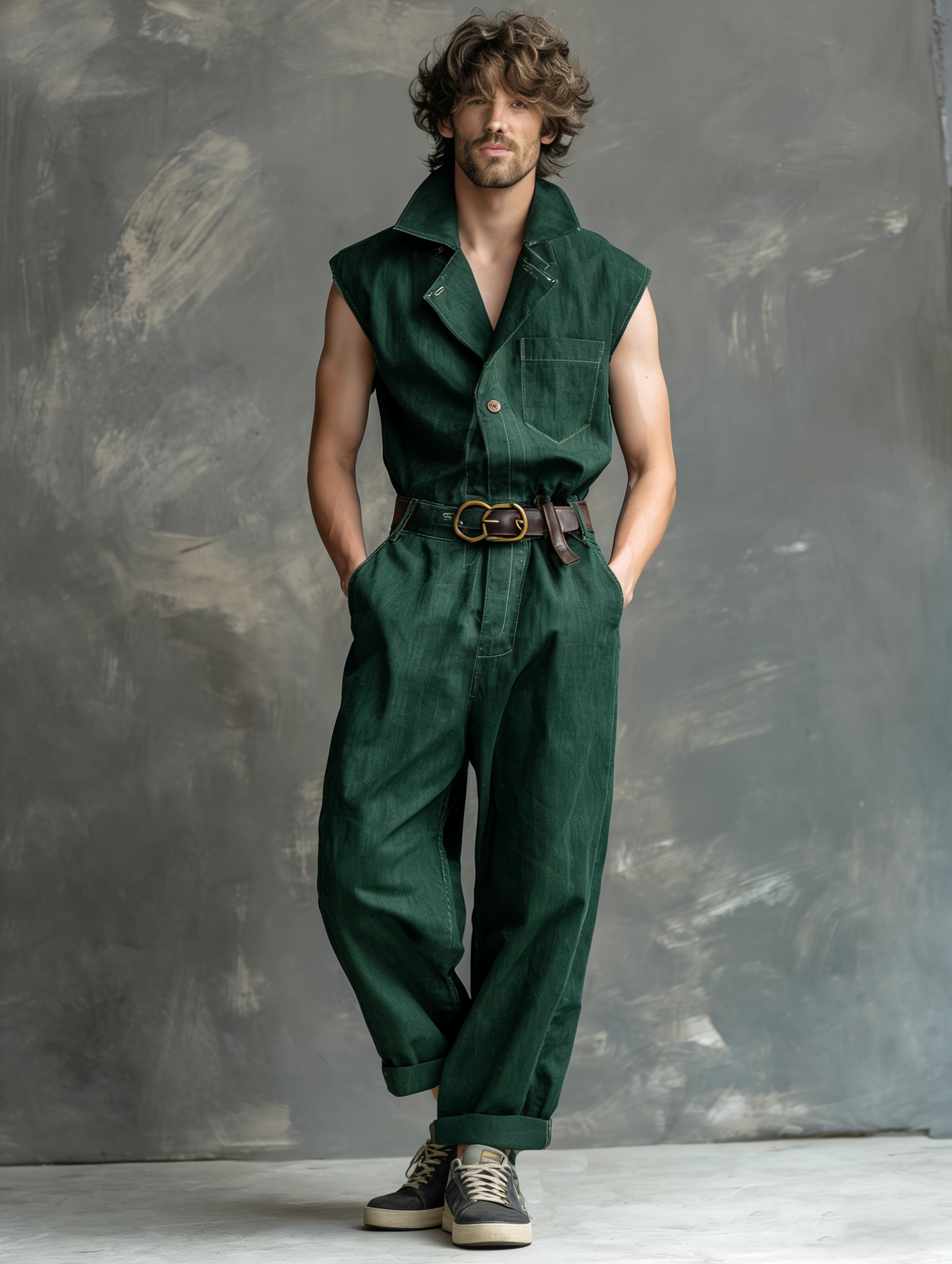Men's Stylish Green Workwear Jumpsuit(Belt not included)