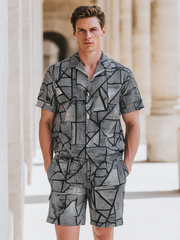 Men's Casual Cotton-Linen Printed Set