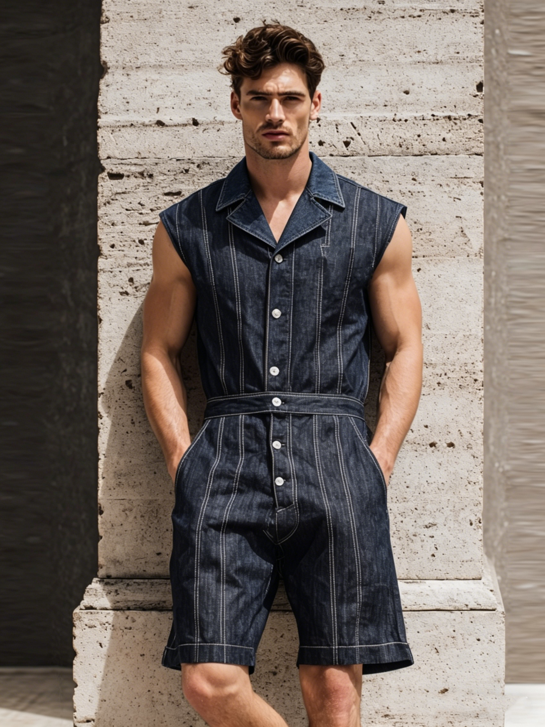 Men's Short Denim Jumpsuit