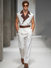 Men's Color-Block Sleeveless Set (Belt Not Included)