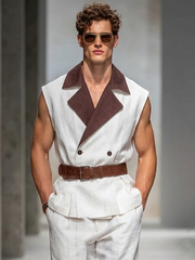 Men's Color-Block Sleeveless Set (Belt Not Included)