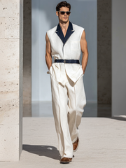 Men's Color-Block Printed Sleeveless Set