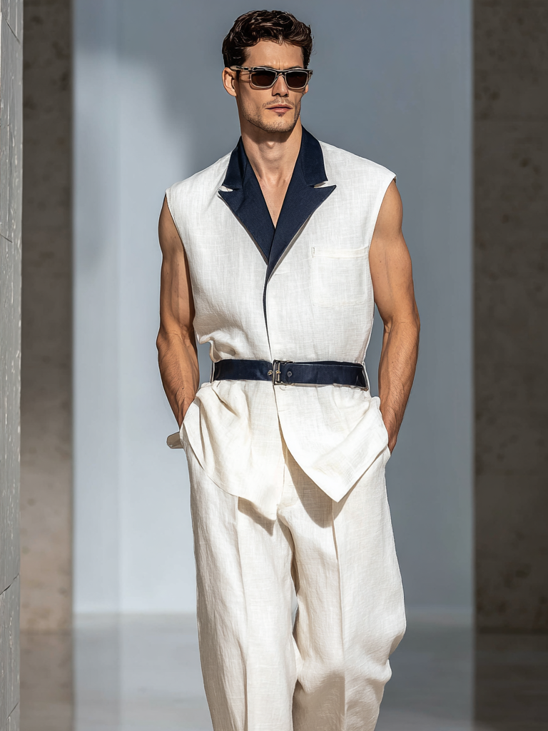 Men's Color-Block Printed Sleeveless Set