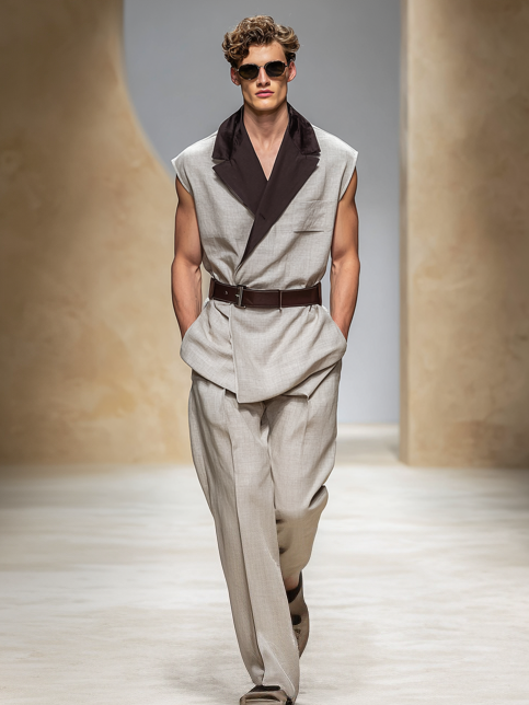 Men's Stylish Color-Block Sleeveless Set (Belt Not Included)