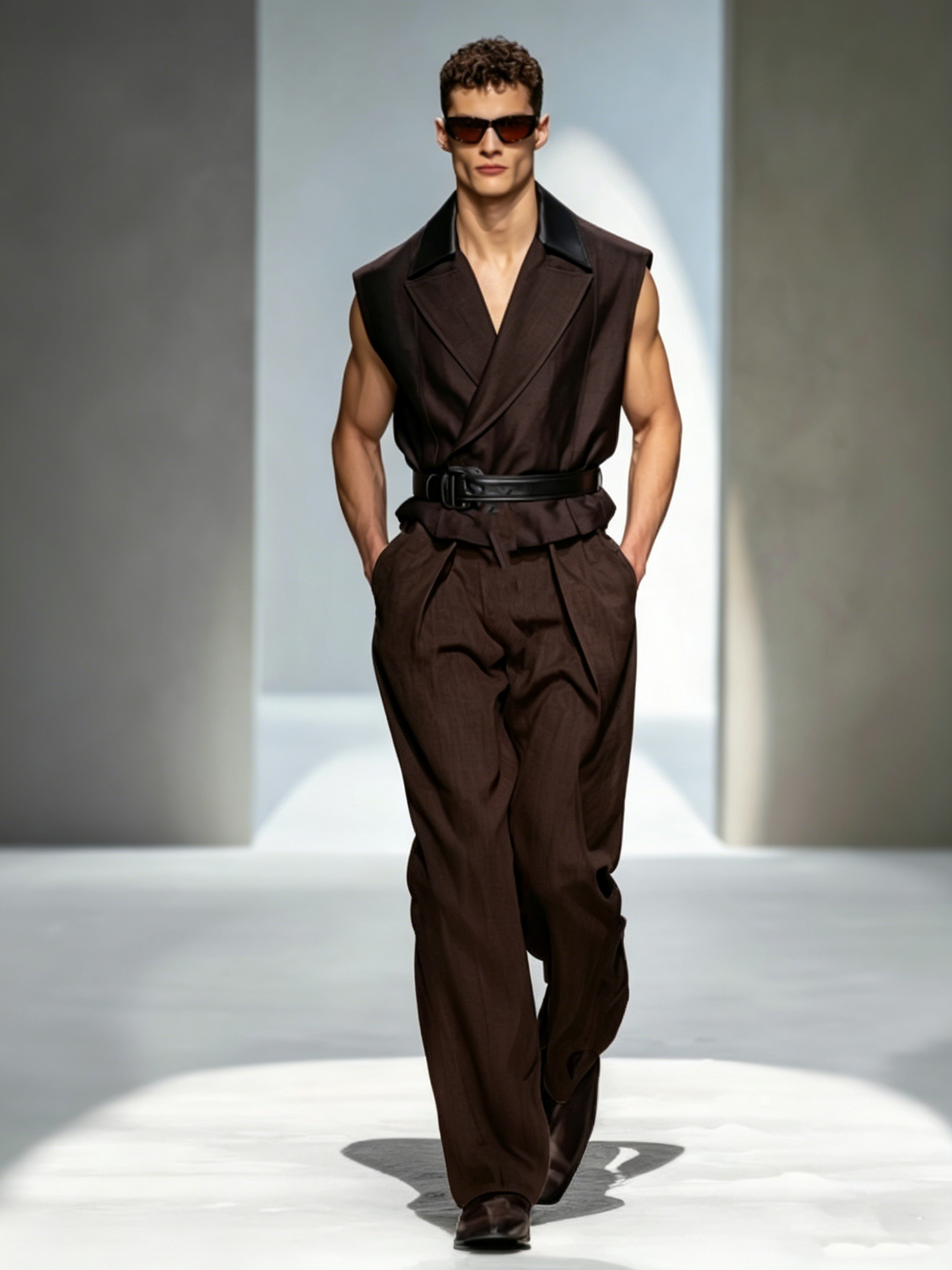 Men's Stylish Color-Block Sleeveless Set (Belt Not Included)